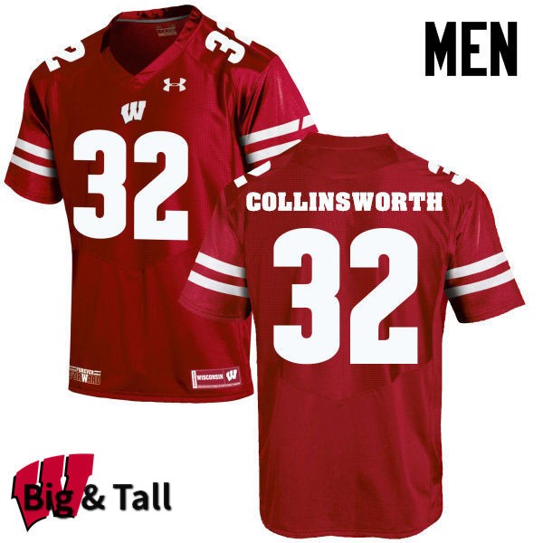 Wisconsin Badgers Men's #32 Jake Collinsworth NCAA Under Armour Authentic Red Big & Tall College Stitched Football Jersey OL40Q52GR